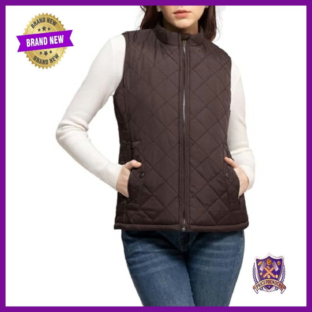 Quilted Puffer Vest Water-Resistant Zip Pockets Lightweight Women's - Picture 2 of 8